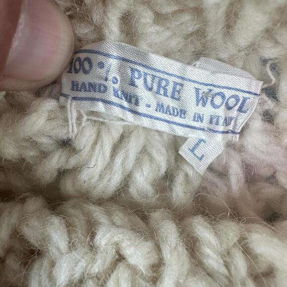 VTG Handmade Wool Sweater Womens LRG Ivory Fisherman Cable Knit Raglan Italy EUC - Picture 2 of 7